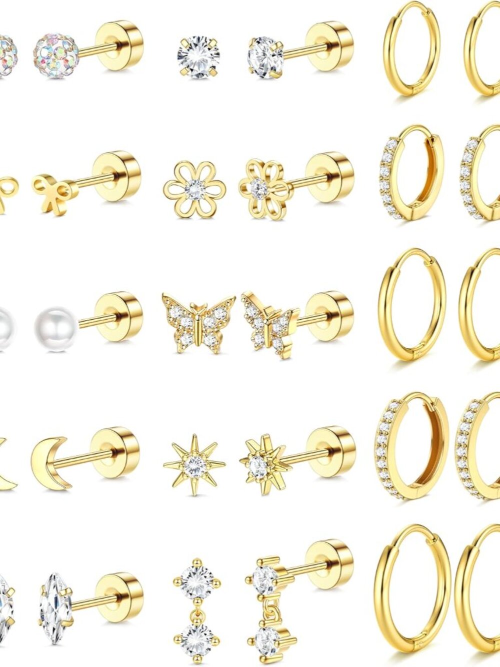 14K Gold Plated Flat Back Earrings - Hypoallergenic Surgical Stainless Steel Stu